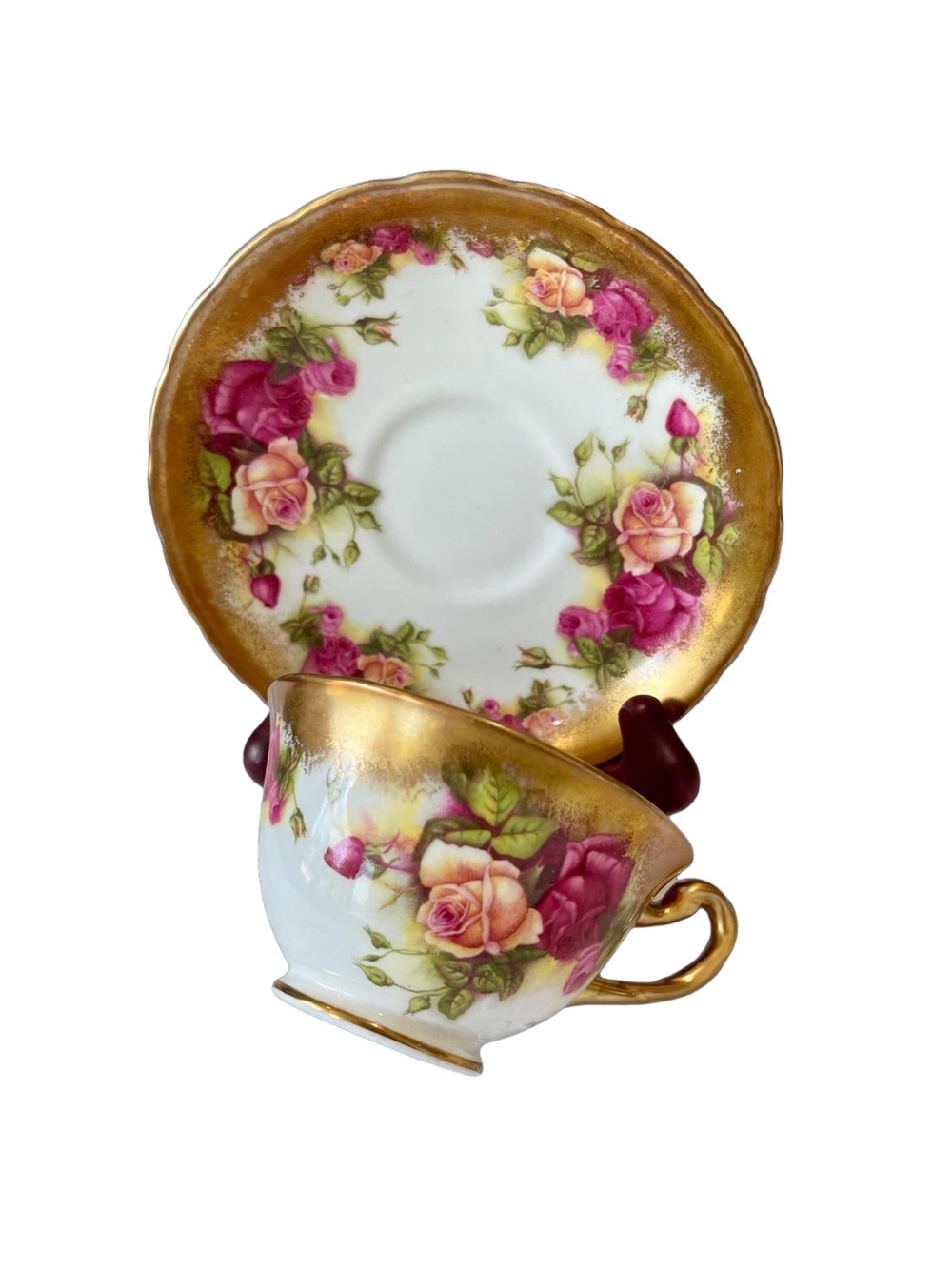 Vintage Royal Chelsea Golden Rose Teacup & Saucer Heavy Gold English Bone China